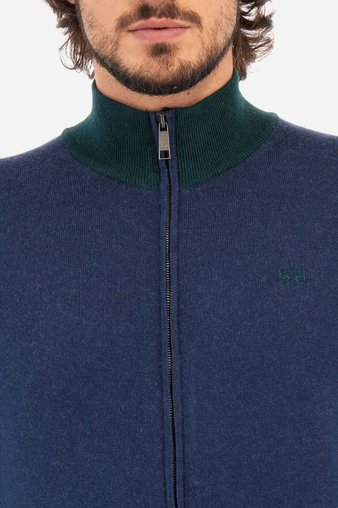 La Martina Cardigan Cardigan Uomo a zip bicolore Beige blu A23-LA MARTINAWMS027YW091-B4199-M - Francavilla Moda